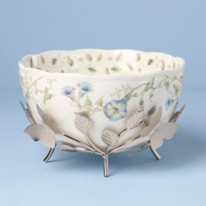 Decorative Floral Bowl with Metal Stand